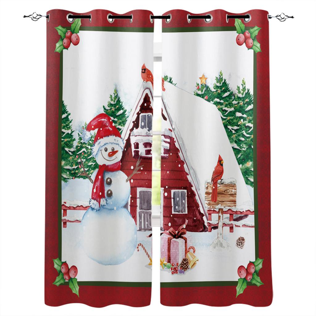 Cartoon Cute Snown Man Christmas Ball Girl Window Curtains For Kids Bedroom Living Room Bathroom Kicthen Door Hall Home Decor 2P