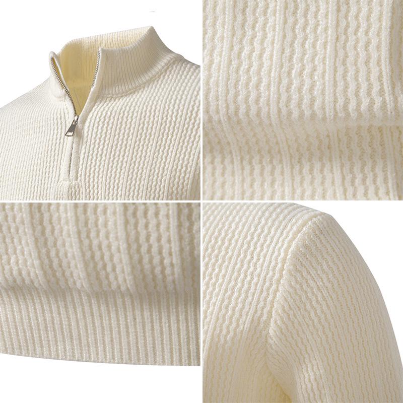 Autumn/Winter 2025 Men's Half-High Collar Knit Zipper Sweater - European American Fashion Pullover