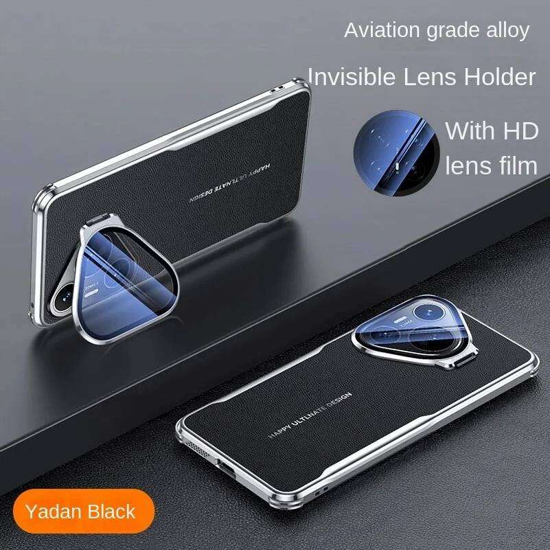 Case for Huawei P80 P70 Ultra Mate 80 70 60 Pro+ RS Honor Magic 8 7 Pro with Lens Invisible Bracket Holder & Leather Back Cover Phone Bumpers