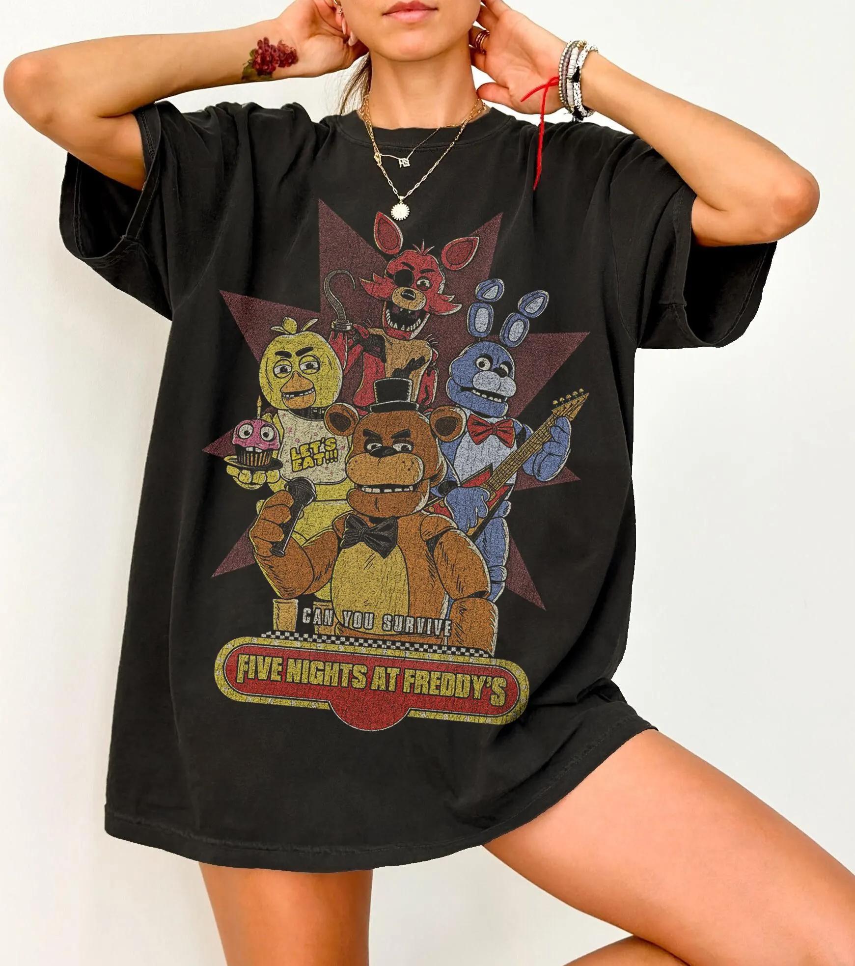 Five Nights At Freddy Bears Harem Retro Comfortable Color Tshirt with Retro Horror Game Patterns Printed Tshirt S