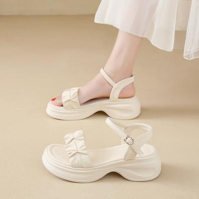 Thick-soled Heightening Sandals Women's Outer Wear Summer New 2025 Versatile Flat-soled Fairy Style with Skirt One-word Sandals