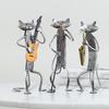 Three Little Cat Band Ornament Metal Music Desktop Decoration Originality Saxophone Guitar Gift Modern For Home