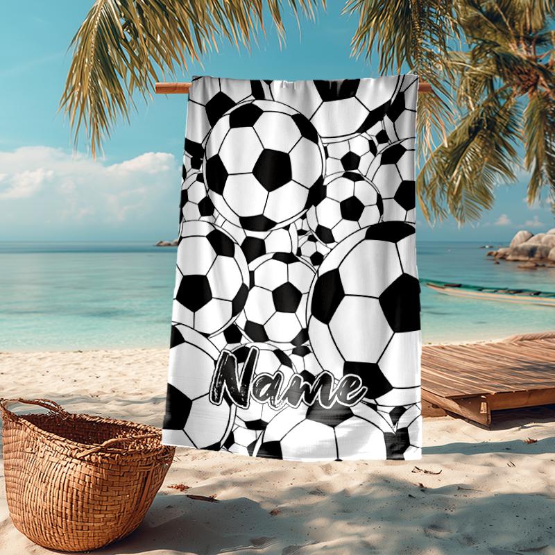 Custom Name Ultra-Soft Beach Towel with Soccer Theme,Ideal for Pool - Camping, Diving - Perfect Travel Essential, Vibrant Beach Towel.