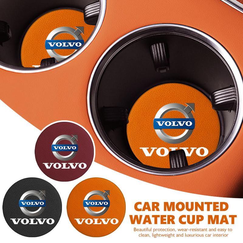 For Volvo 2Pcs Leather Car Coaster Water Cup Slot Mat Anti-slip Pad Xc60 Xc90 V40 V60 S60 V50 V90 S80 C40 XC40 V70 XC70 C30