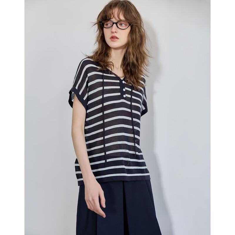 Women s Hooded Contrast Stripe Loose Knit Sweater XL