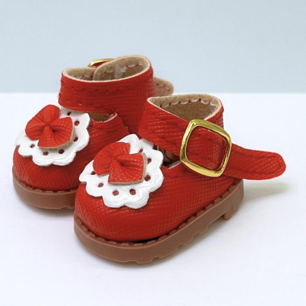 

Pink and White Black Princess Leather Shoes 3.8*2.3cm Plush Toy Accessories for 17cm Labubu червоний