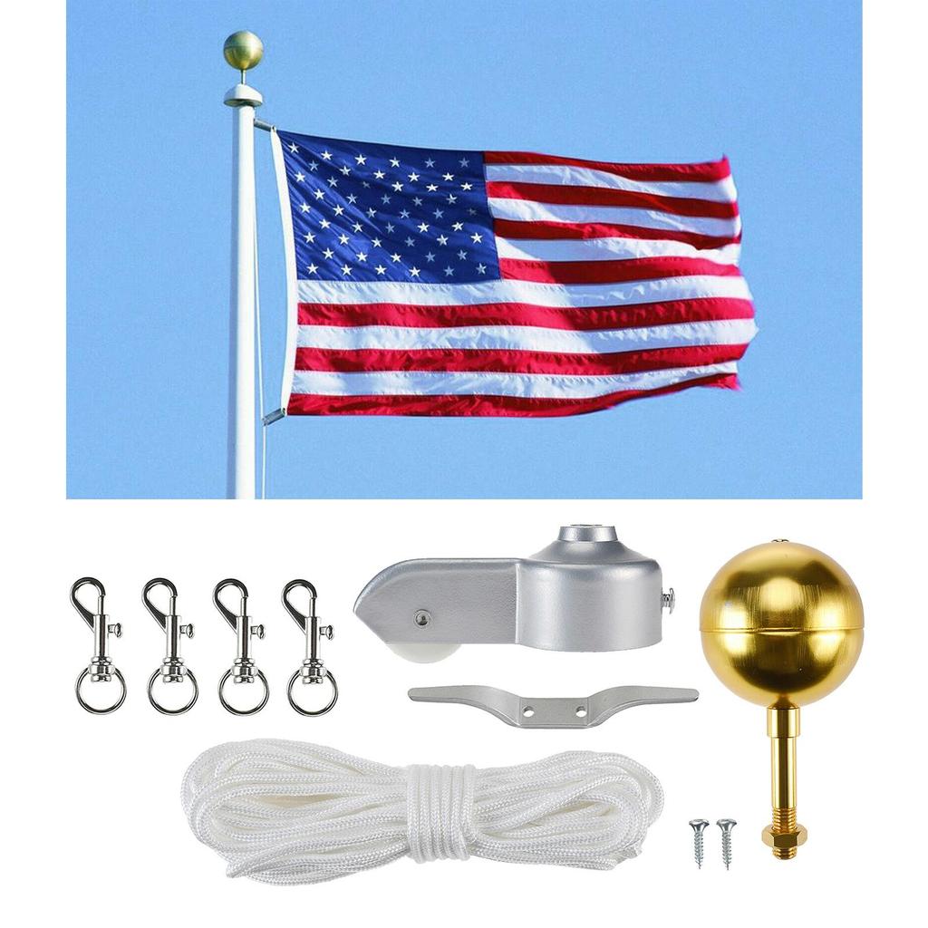 Outdoor Flagpole Hardware Repair '' Topper Gold Ball 4'' Cleat Hook 4pc Flag Clip Hooks