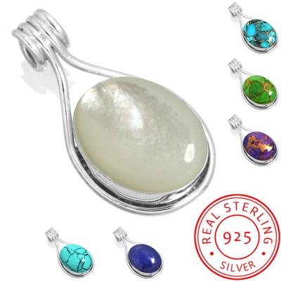 925 Sterling Silver Pendant Women Gemstone Handmade Jewelry Friendship Day Gift Blue Green Purple Copper Turquoise Pearl Lapis Mother Of Pearl