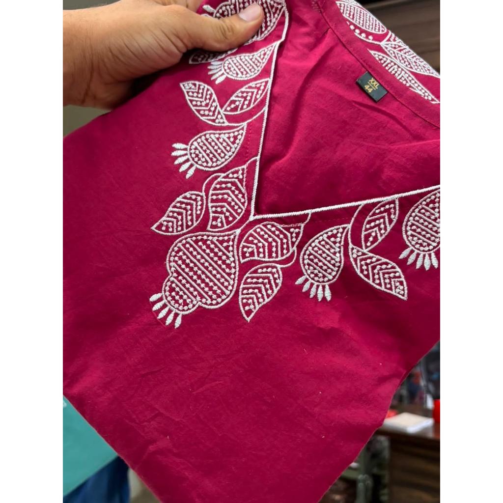 Pure Cotton Embroidery Work Kurti Cord Set Indian Desigenr Ethnic Kurta Pant Set