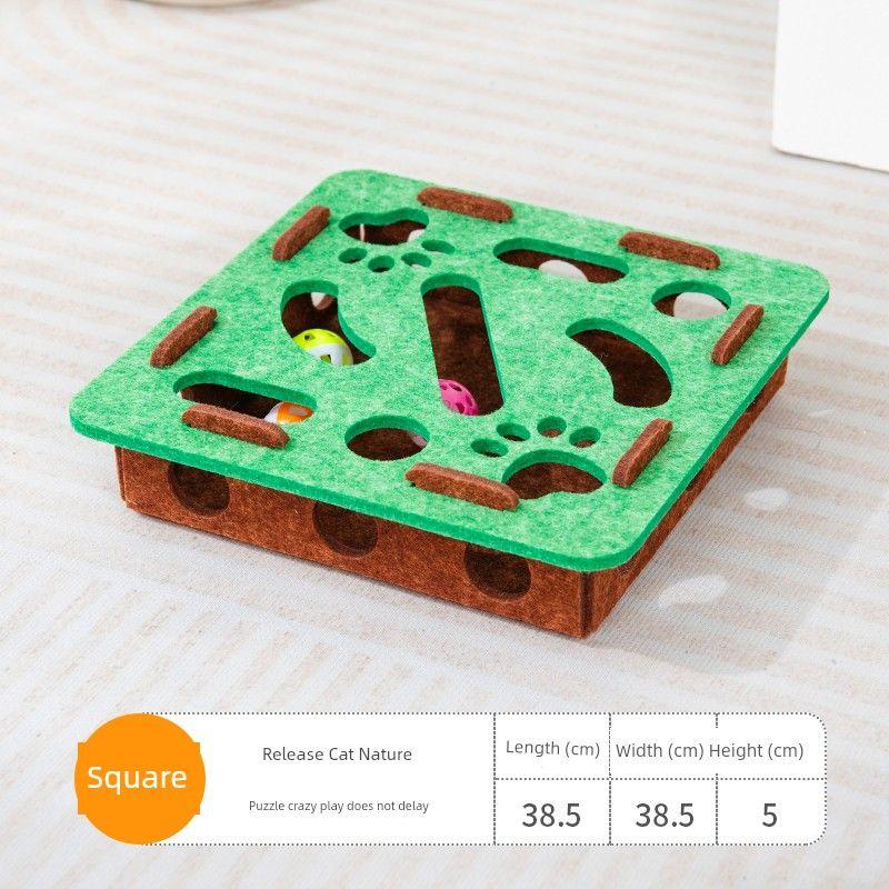 

Игрушка для кошек Пазл Лабиринт Игровая коробка Снимающая скуку Удобный гаджет Дразнилка для кошек Игрушки с отверстиями Колокольчик Мяч Товары для питомцев [Square Green Brown] Puzzle Cat Maze to Pour Ball