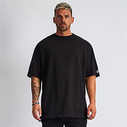 OROLN Men's Gym T-Shirt, Muscle Training Wear, Sportswear, Stylish, Oversized, Short Sleeve, Stretch, Fitness, Sweat-Wicking, Breathable, Solid Color