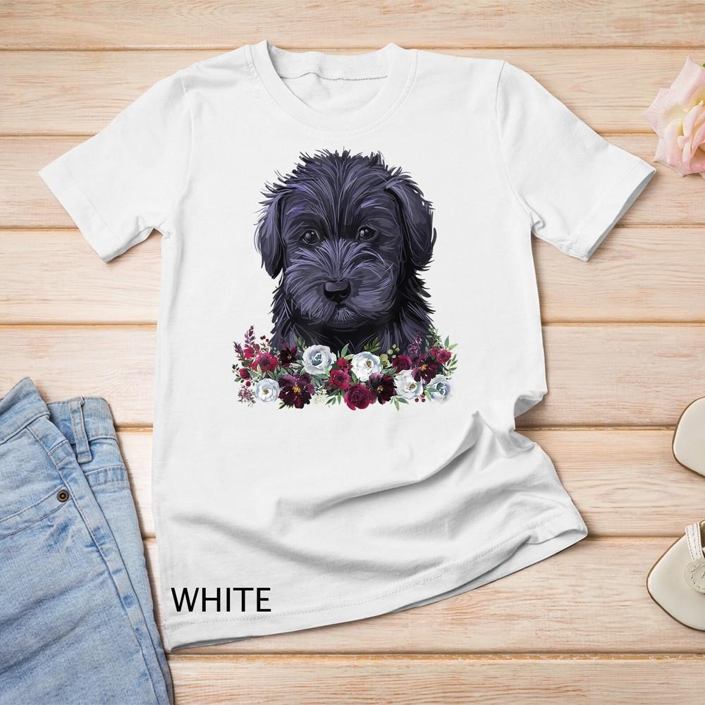 Black Schnoodle Dog Floral Unisex T-shirt