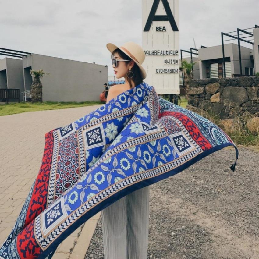 Fashions 90x180cm Twill Cotton Pareo Beach Cover-Ups Women Large Beach Dress Bikini Bathing Swimwear Cover Up Sarong Wrap Scarf