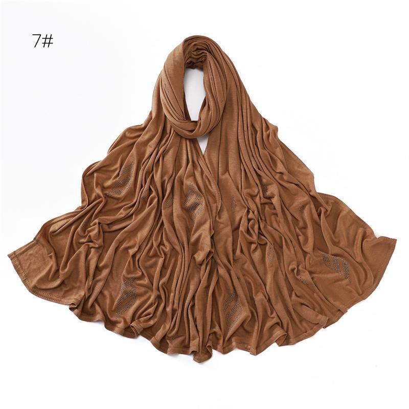 Rhinestone Floral Beads Modal Jersey Hijab Shawls Women Wrap Elastic Thick Muslim Full Cover Islam Foulards Bonnet Headband