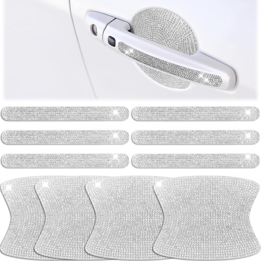 Frienda 10 Pieces Bling Car Accessories For Women Bling Car Door Handle Protector Door Handle Covers For Car Rhinestone Car Bowl Protector
