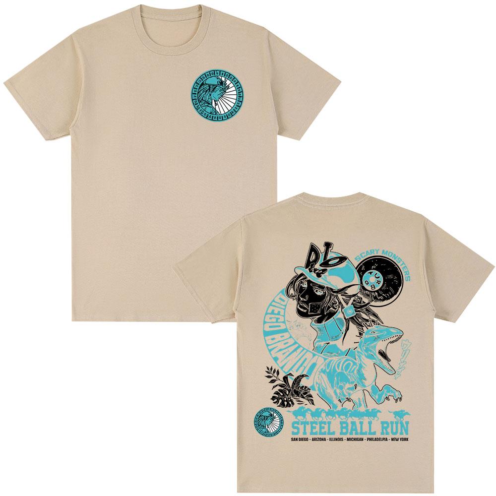 Anime Jojo Bizarre Adventure Tshirt STEEL BALL RUN Diego Brando Manga Graphic Tshirts Men Women Cotton Casual Oversized Tshirt