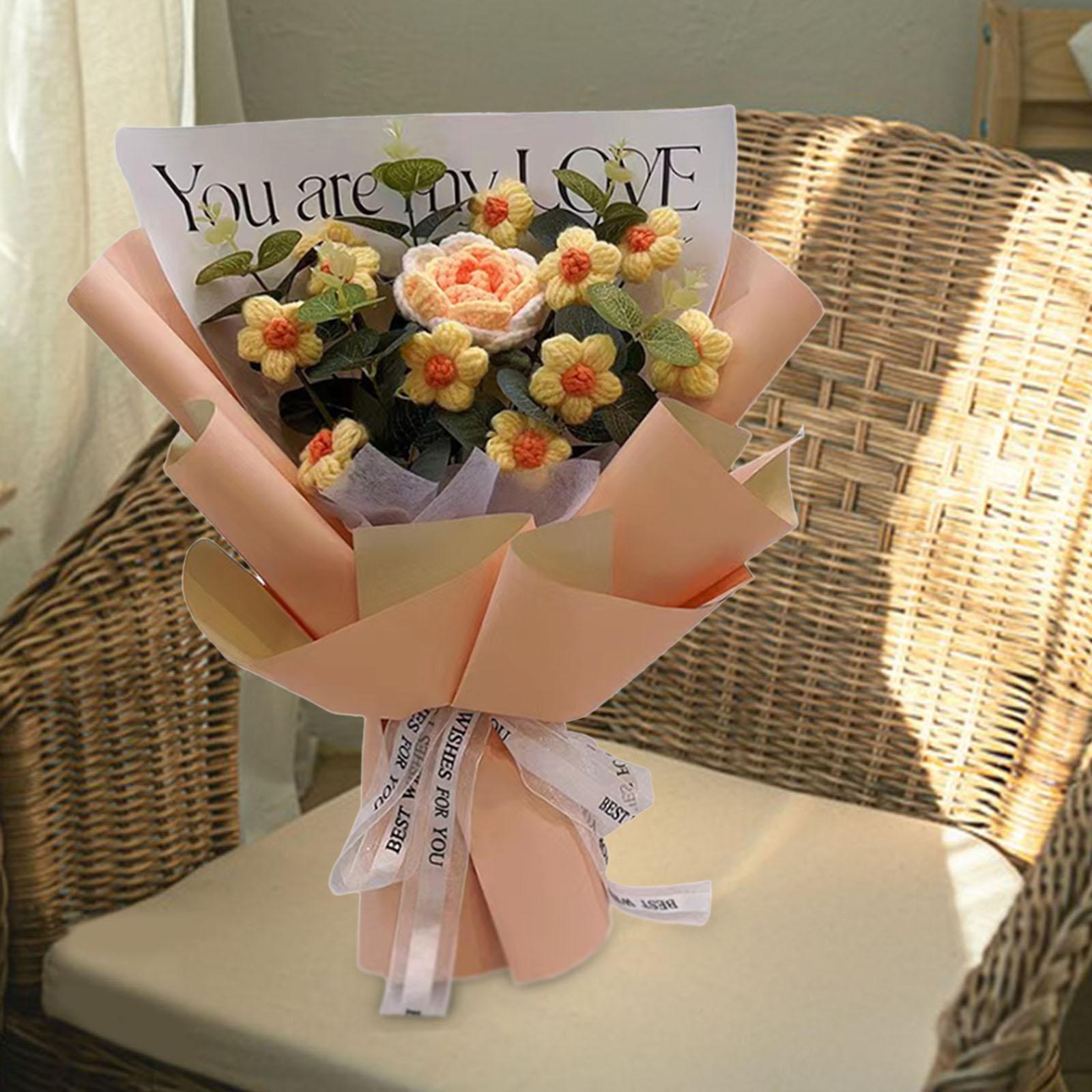 

Вязаный крючком цветочный букет для домашнего декора, искусственный цветок для свадьбы, годовщины, фотосъемки, вечеринки, Дня матери жёлтый