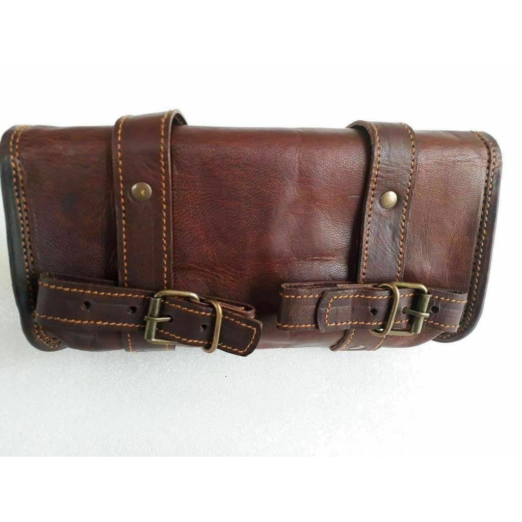 Uniwersalna skóra kozia brązowa boczna motocyklowa torba podsiodłowa do przechowywania widelca etui na narzędzia