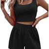Conjuntos de duas peças de verão para mulheres, shorts, 2 peças, sem mangas, combinando, top curto e shorts de cintura alta