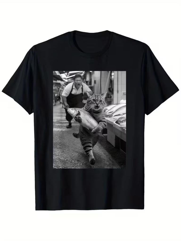 Funny Cat Print Tshirt Short Sleeve Tee With Playful Cat Design Perfect For Casual Outings Travel And Gifts Cat Tshirt