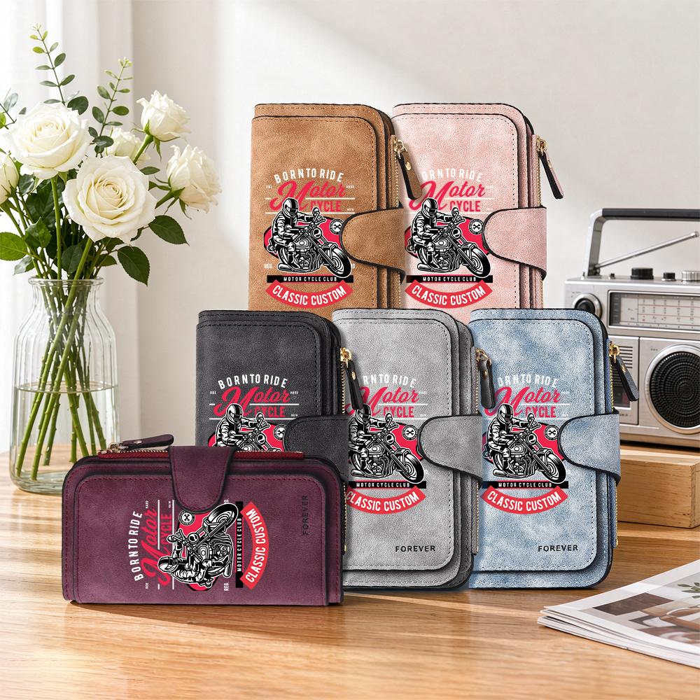Vintage Biker Print Long Wallet with Multi-Card Slots, Stylish Portable Durable Purse for Daily Use