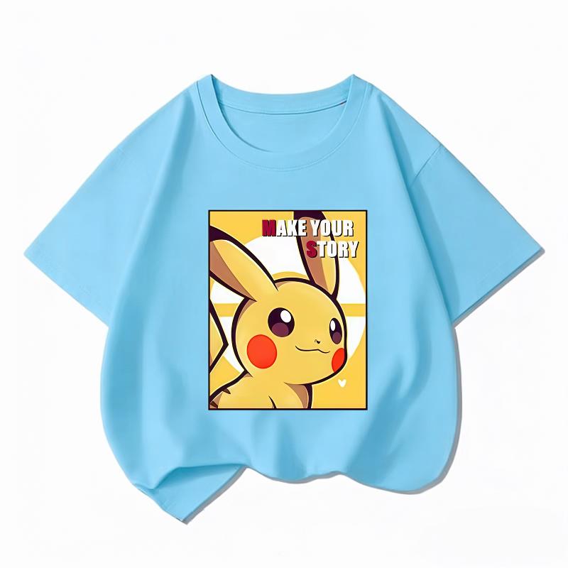 Potdemiel Summer New Pikachu Children's Pure Cotton T-Shirt, Boys and Girls Tops, Comfortable and Breathable Children's T-Shirt