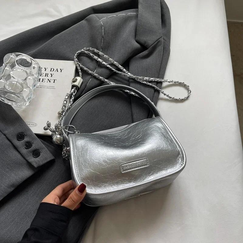 Women's chain crossbody bag  popular silver bag  single shoulder  small square bag  summer  everything