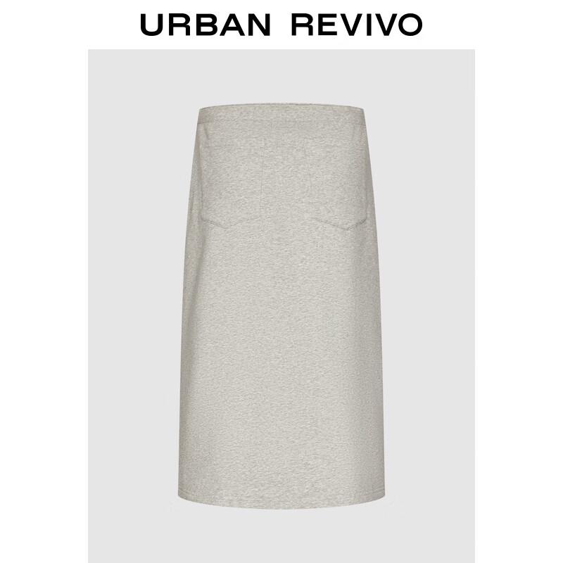 UR 2025 Autumn Color-block Drawstring Fishtail Skirt S светло-серый меланж