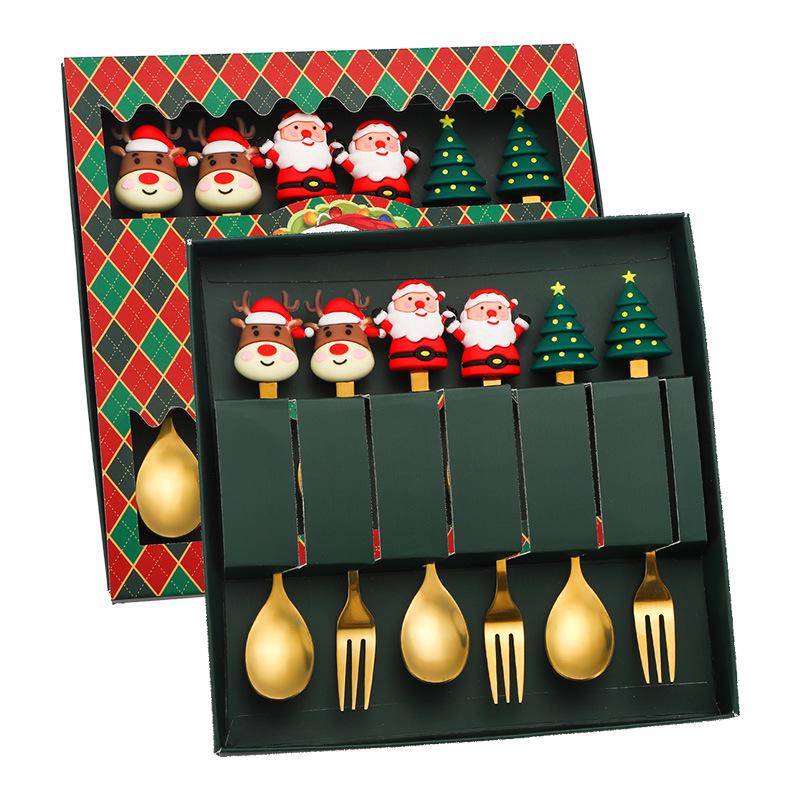 Creative Stainless Steel Christmas Tree & Reindeer Cutlery Set: Spoon & Fork