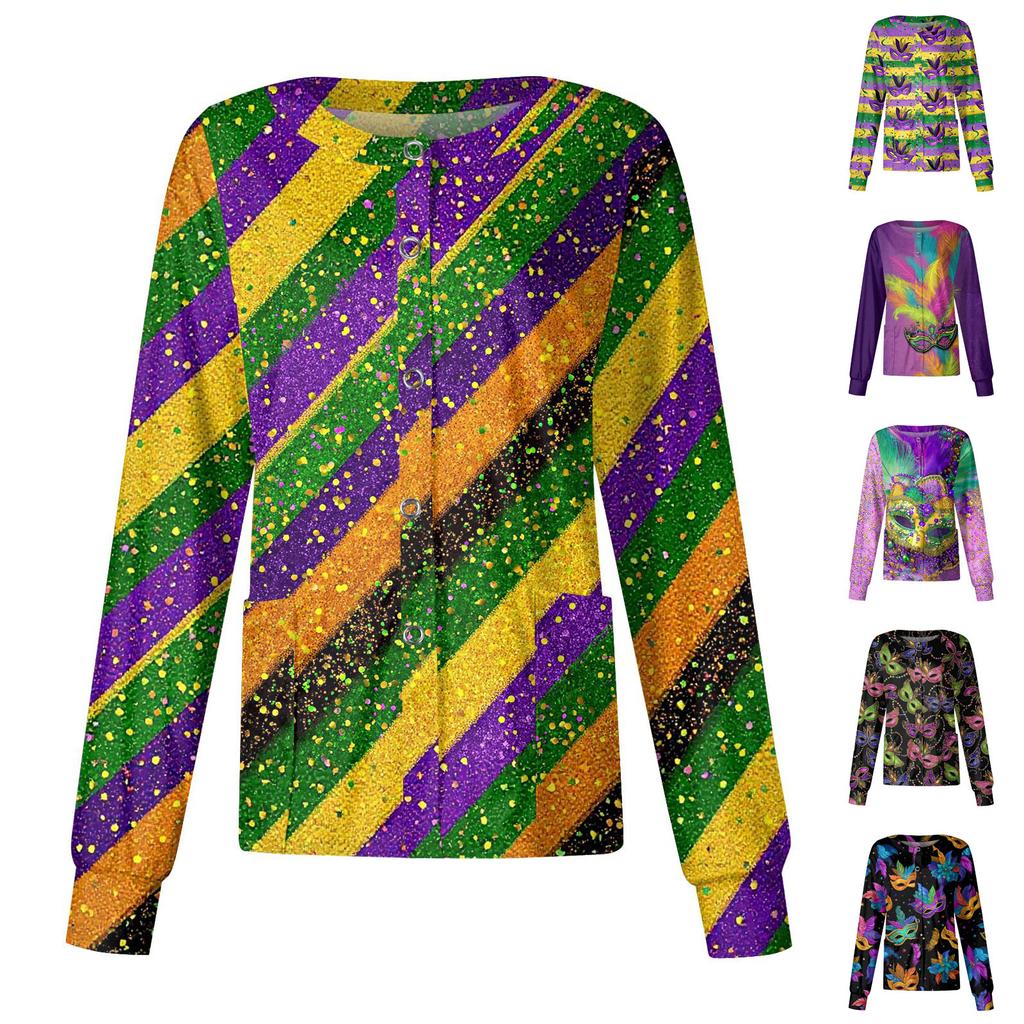 Women's Casual Long-sleeved Single-breasted Printed Protective Clothing Cardigan Top