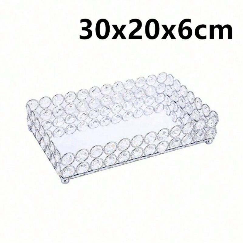 Crystal Mirror Tray, Cosmetics Tray, Perfume and Jewelry Display Tray, Table Decoration Fruit Tray for Holding Metal Cake Tray