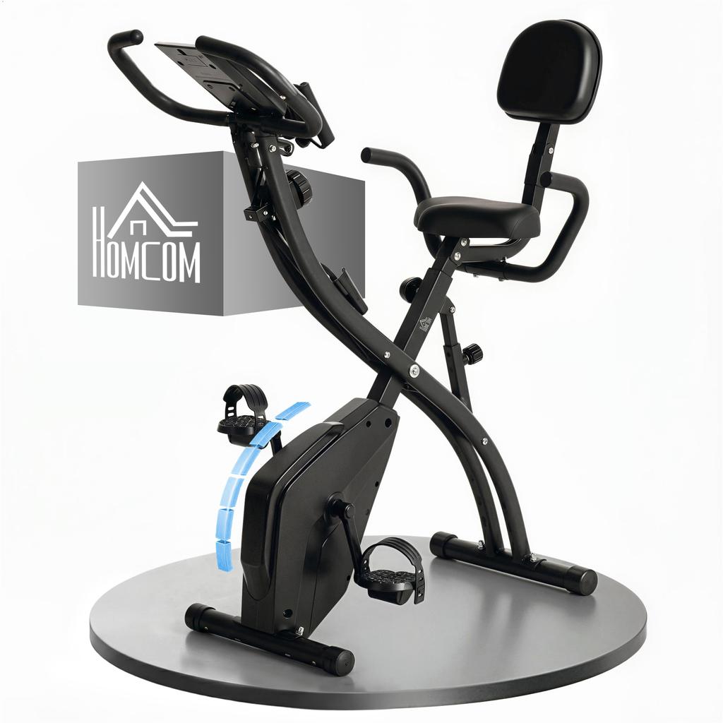Folding Exercise Bike, 4-in-1, Magnetic, Resistance Bands, LCD, 120 kg, Black