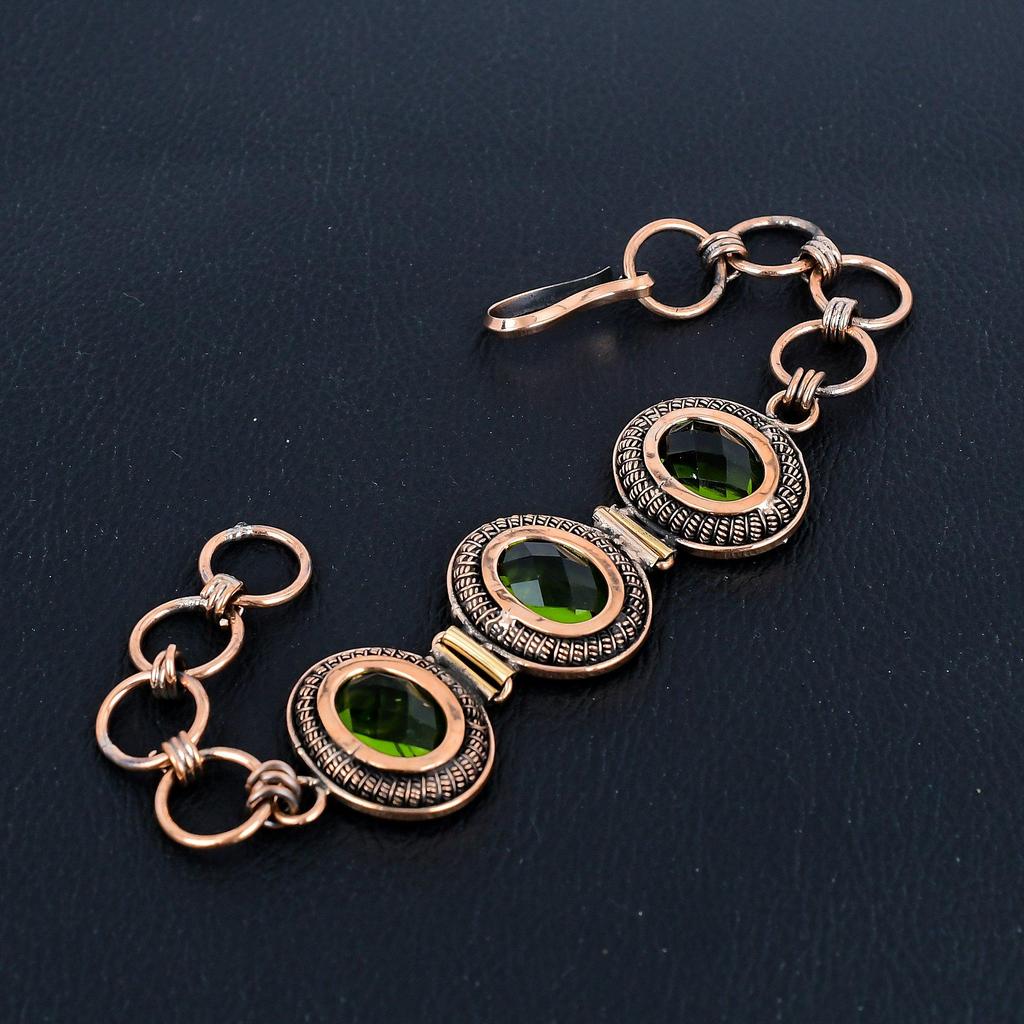 Peridot Armband, 999 Kupferdraht umwickelter Schmuck, Edelsteinarmband mit verstellbarer Kette, Geschenk für sie, handgefertigter zierlicher Schmuck