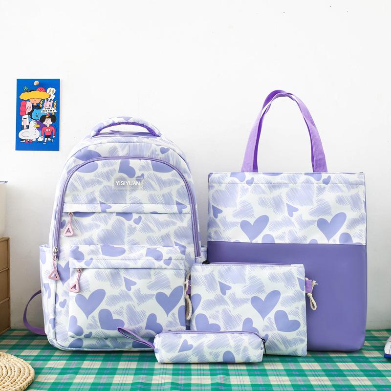 

TS JYL laptop bag,Fashion Love Print Backpack Girl New 4 Sets School Student Handbag Set Does not include pendants фиолетовый