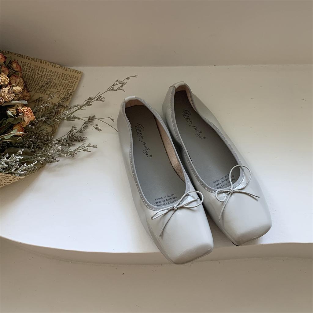Fashion Japanned Square Toe Bowtie Ballets Shoes Ladies Soft Roll-Up Flats Loafers Barefoot Mocassines Woman Slip On Office Dress Shoes
