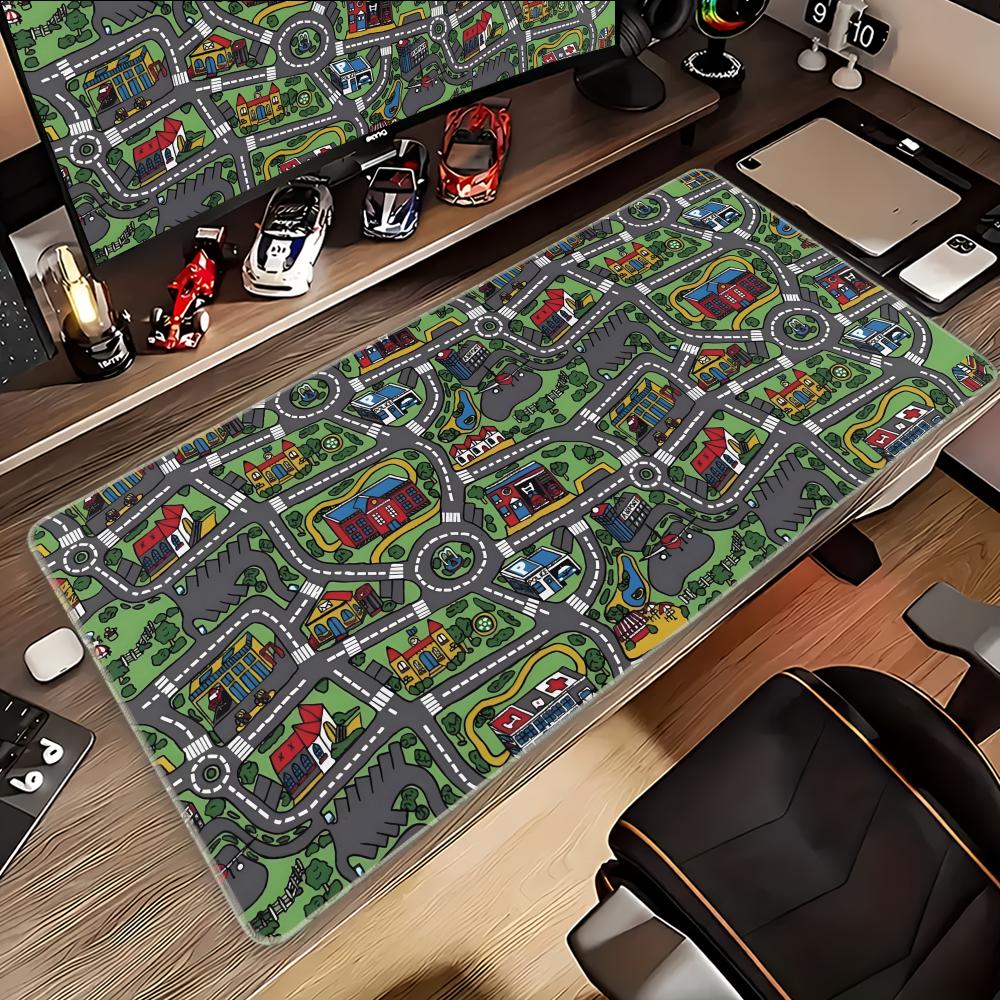 1Pc Gaming Setup Accessories City Road Cartoon Mouse Pad Large Desk Mat City Carpet Nostalgia Mousepad Gamer Computer Table Mats