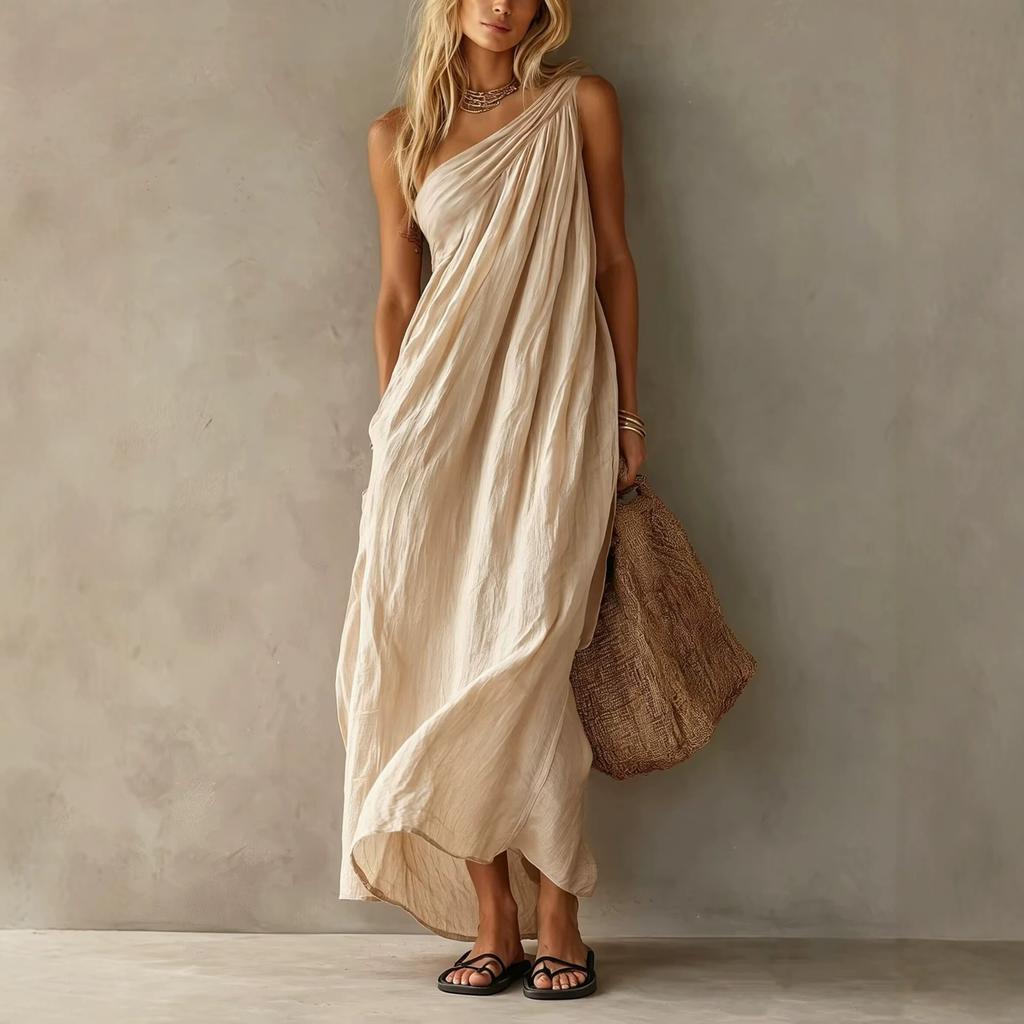 Europe, America 2026 Station Summer Fashion Elegant Single Shoulder Sleeveless Exquisite Long Dress Women's Clothing