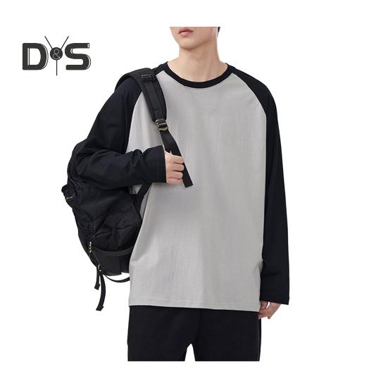 

Мужская футболка весна-осень, цветной свободный свитер с круглым вырезом и длинными рукавами, повседневная школьная спортивная одежда M серый