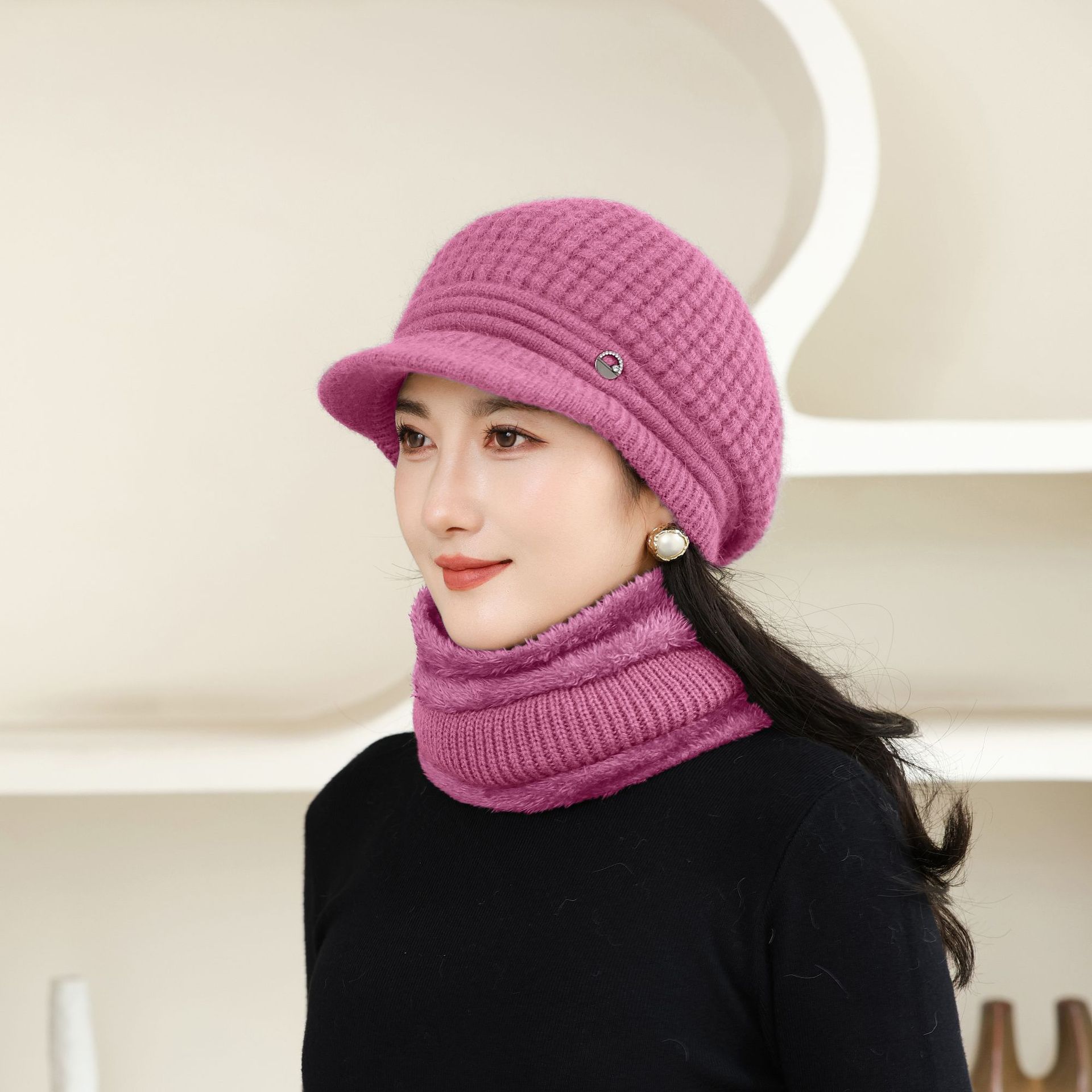 Wintermuts Oude Dame Warm Plus Fluweel Oorbescherming Muts Plus Fluweel Moeder Muts Konijnenhaar Man Gebreide Muts average size pink