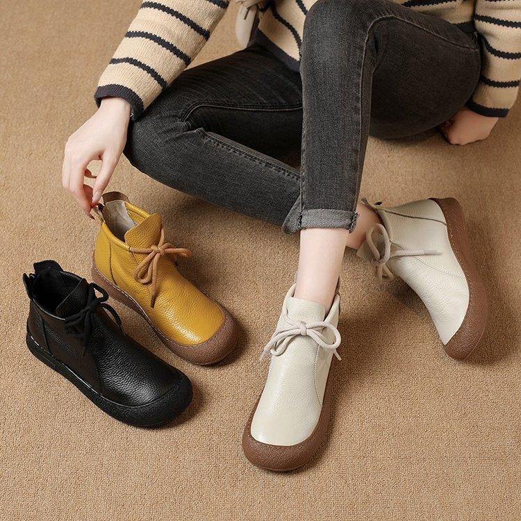 Short boots round head autumn and winter retro soft sole non-slip fashion Martin single boots women's single shoes