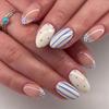 Unghie a Pois Press On, Unghie Press On Blu con Design French Tip, Unghie Press On Estive per Feste ed Eventi, Unghie Press On Corte a Mandorla S
