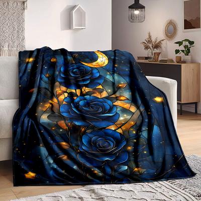 1 Stück Buntglas-Rosen-Druckdecke Leichte Flanell-Kuscheldecke für Sofa, Bett, Wohnzimmer, Büro, Reisen im Freien, Camping
