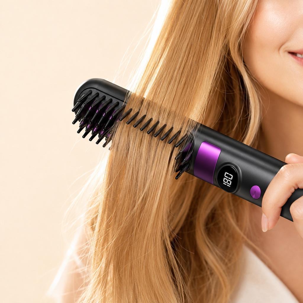 Cordless Hair Straightening Brush - USB Rechargeable Straightener and Comb