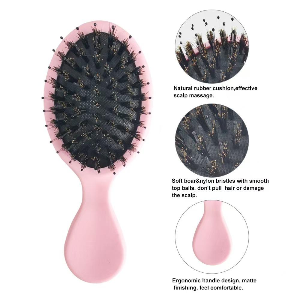 UUYP Customized Logo Mini Ionic Paddle Hair Detangle Brush with Cotton Bag Case Packaging Bulk Boar Bristle Model T002