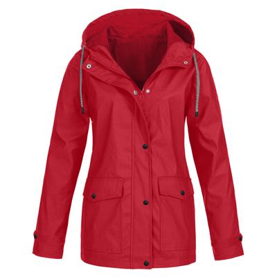 (SU)Women Solid Stripe Rain Jacket Outdoor Plus Waterproof Hooded Raincoat Windproof