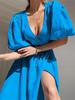 2023 Spring/Summer Women's European & American Style Lace-up Puff Sleeve Split Dress