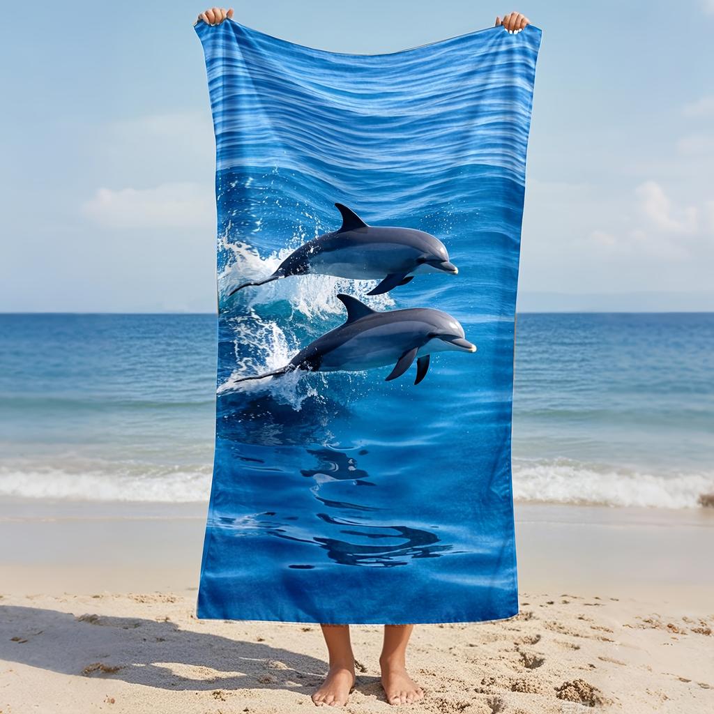 Super Large Quick-Dry Dolphin Print Microfiber Towel, Sand-Resistant for Pool Travel Bath Summer