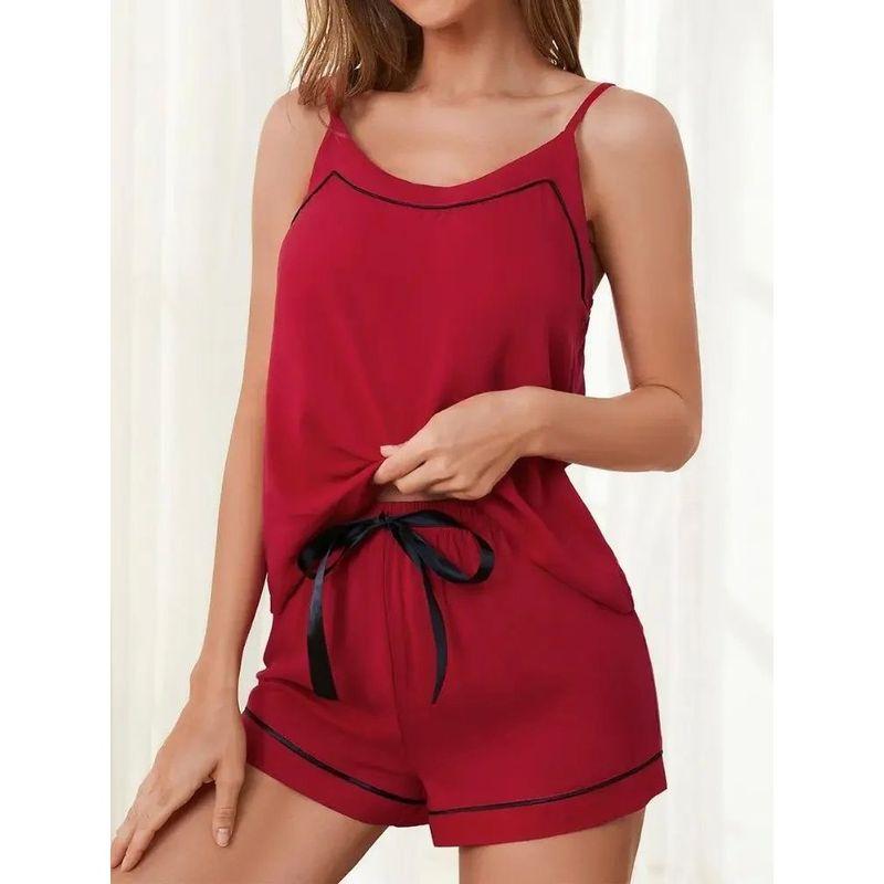 

Однотонная майка-шорты для дома, однотонные шорты на бретелях, домашняя одежда RM228-Red S(S)