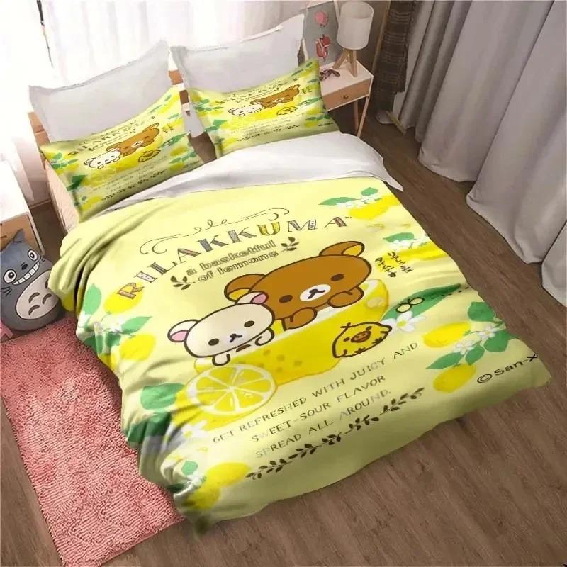 Cute Rilakkuma Bear Kawaii Bedding Set 3D Printed Suitable For Bedroom Duvet Cover Set With Pillowcases Kids Home Textile