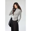Women Combed Cotton Half Turtleneck Long Sleeve Waist Fitted Pleated Bottoming T Shirt